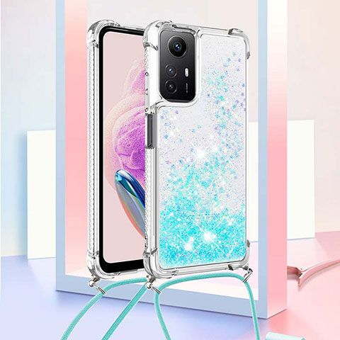 Coque Silicone Housse Etui Gel Bling-Bling avec Laniere Strap YB3 pour Xiaomi Redmi Note 12S Bleu Clair