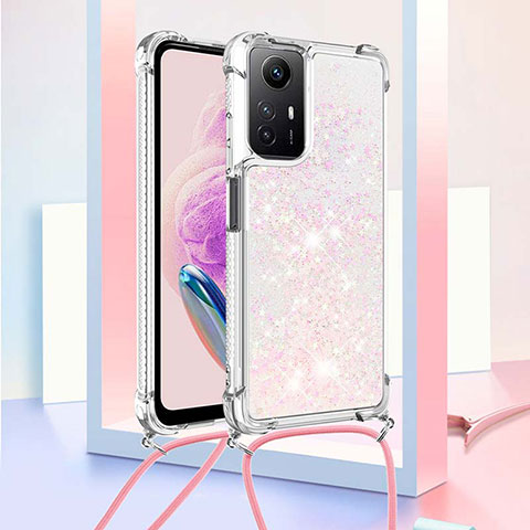 Coque Silicone Housse Etui Gel Bling-Bling avec Laniere Strap YB3 pour Xiaomi Redmi Note 12S Or Rose