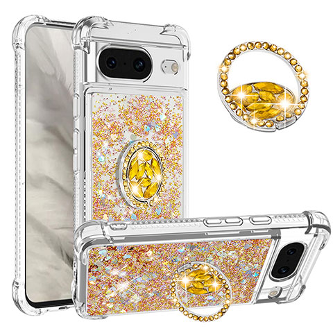 Coque Silicone Housse Etui Gel Bling-Bling avec Support Bague Anneau S01 pour Google Pixel 8 5G Or