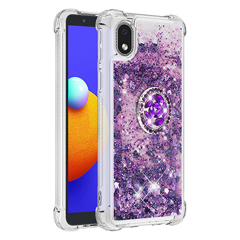 Coque Silicone Housse Etui Gel Bling-Bling avec Support Bague Anneau S01 pour Samsung Galaxy A01 Core Violet