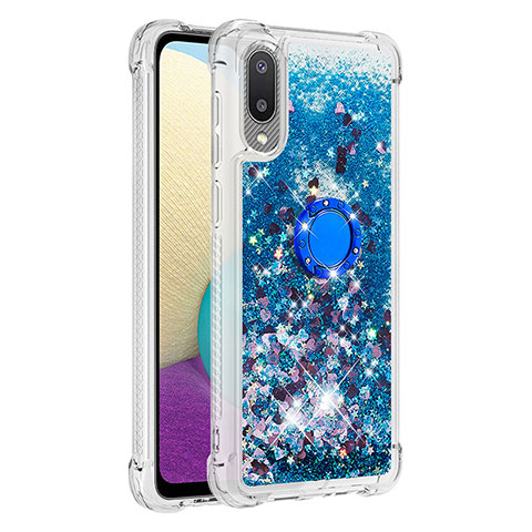 Coque Silicone Housse Etui Gel Bling-Bling avec Support Bague Anneau S01 pour Samsung Galaxy A02 Bleu