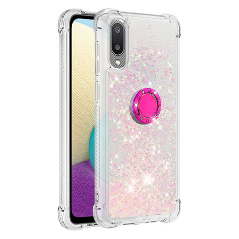 Coque Silicone Housse Etui Gel Bling-Bling avec Support Bague Anneau S01 pour Samsung Galaxy A02 Rose