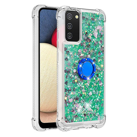 Coque Silicone Housse Etui Gel Bling-Bling avec Support Bague Anneau S01 pour Samsung Galaxy A02s Vert