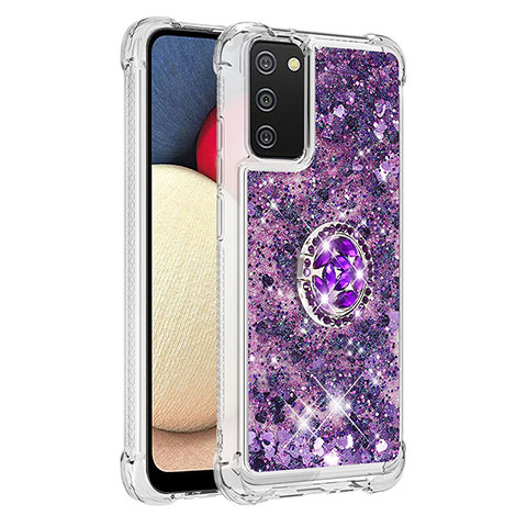 Coque Silicone Housse Etui Gel Bling-Bling avec Support Bague Anneau S01 pour Samsung Galaxy A03s Violet