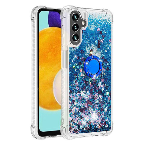 Coque Silicone Housse Etui Gel Bling-Bling avec Support Bague Anneau S01 pour Samsung Galaxy A04s Bleu