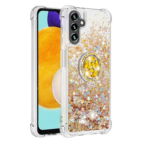 Coque Silicone Housse Etui Gel Bling-Bling avec Support Bague Anneau S01 pour Samsung Galaxy A04s Or