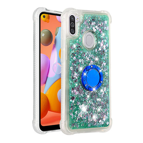 Coque Silicone Housse Etui Gel Bling-Bling avec Support Bague Anneau S01 pour Samsung Galaxy A11 Vert