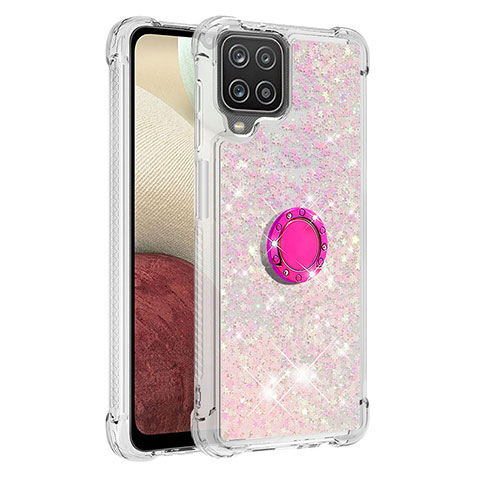 Coque Silicone Housse Etui Gel Bling-Bling avec Support Bague Anneau S01 pour Samsung Galaxy A12 5G Rose