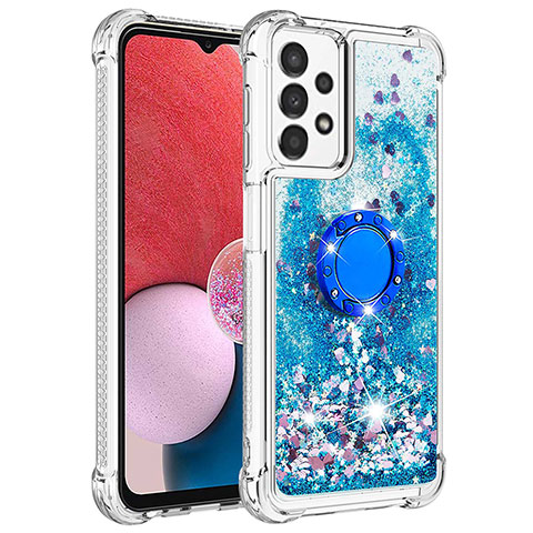 Coque Silicone Housse Etui Gel Bling-Bling avec Support Bague Anneau S01 pour Samsung Galaxy A13 4G Bleu