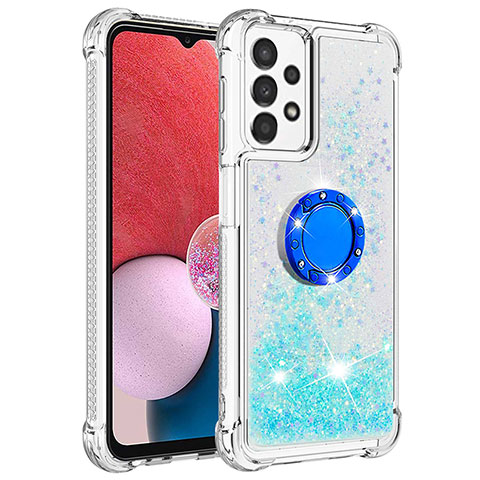 Coque Silicone Housse Etui Gel Bling-Bling avec Support Bague Anneau S01 pour Samsung Galaxy A13 4G Cyan