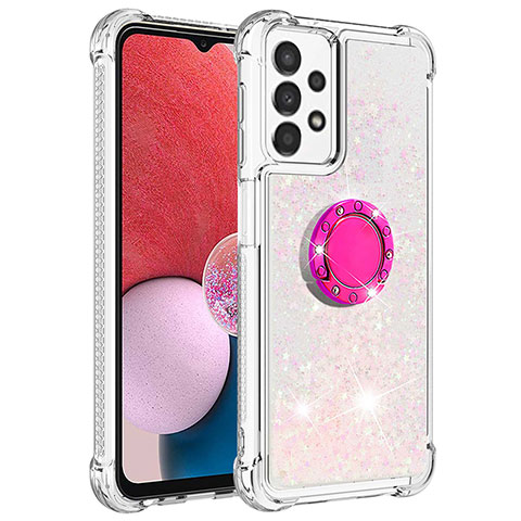 Coque Silicone Housse Etui Gel Bling-Bling avec Support Bague Anneau S01 pour Samsung Galaxy A13 4G Rose