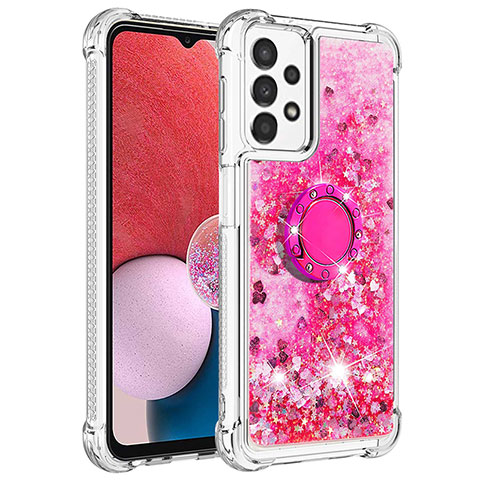 Coque Silicone Housse Etui Gel Bling-Bling avec Support Bague Anneau S01 pour Samsung Galaxy A13 4G Rose Rouge