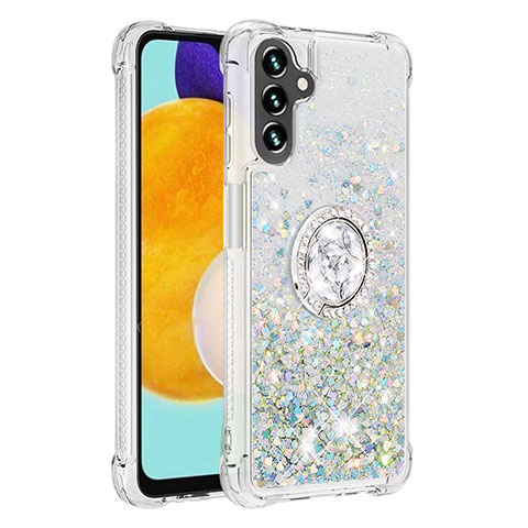 Coque Silicone Housse Etui Gel Bling-Bling avec Support Bague Anneau S01 pour Samsung Galaxy A13 5G Argent