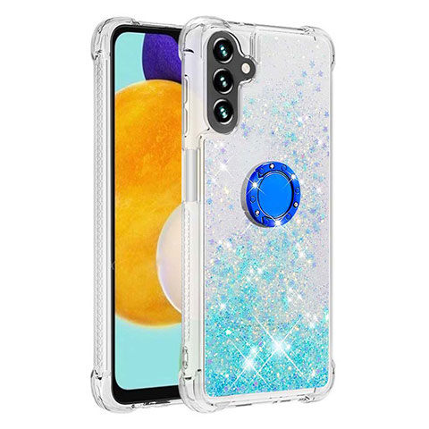 Coque Silicone Housse Etui Gel Bling-Bling avec Support Bague Anneau S01 pour Samsung Galaxy A13 5G Cyan