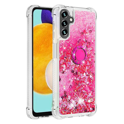 Coque Silicone Housse Etui Gel Bling-Bling avec Support Bague Anneau S01 pour Samsung Galaxy A13 5G Rose Rouge