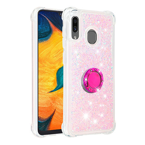 Coque Silicone Housse Etui Gel Bling-Bling avec Support Bague Anneau S01 pour Samsung Galaxy A20 Rose