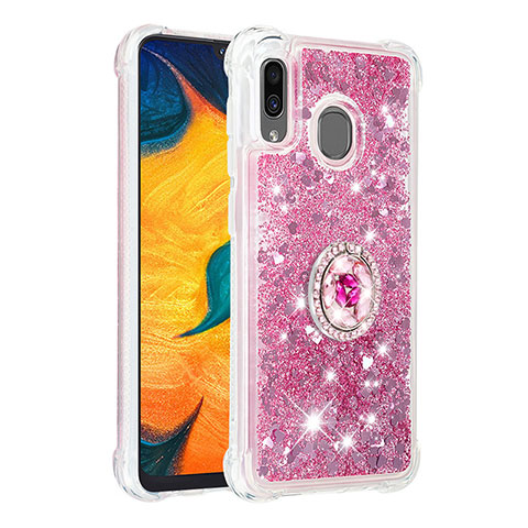 Coque Silicone Housse Etui Gel Bling-Bling avec Support Bague Anneau S01 pour Samsung Galaxy A20 Rouge