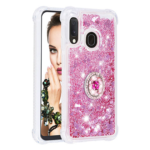 Coque Silicone Housse Etui Gel Bling-Bling avec Support Bague Anneau S01 pour Samsung Galaxy A20e Rouge