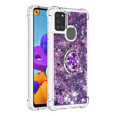 Coque Silicone Housse Etui Gel Bling-Bling avec Support Bague Anneau S01 pour Samsung Galaxy A21s Violet