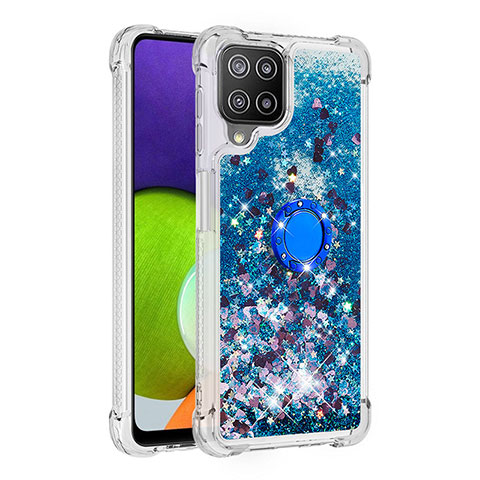 Coque Silicone Housse Etui Gel Bling-Bling avec Support Bague Anneau S01 pour Samsung Galaxy A22 4G Bleu