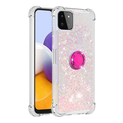 Coque Silicone Housse Etui Gel Bling-Bling avec Support Bague Anneau S01 pour Samsung Galaxy A22 5G Rose