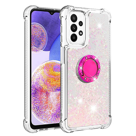 Coque Silicone Housse Etui Gel Bling-Bling avec Support Bague Anneau S01 pour Samsung Galaxy A23 4G Rose