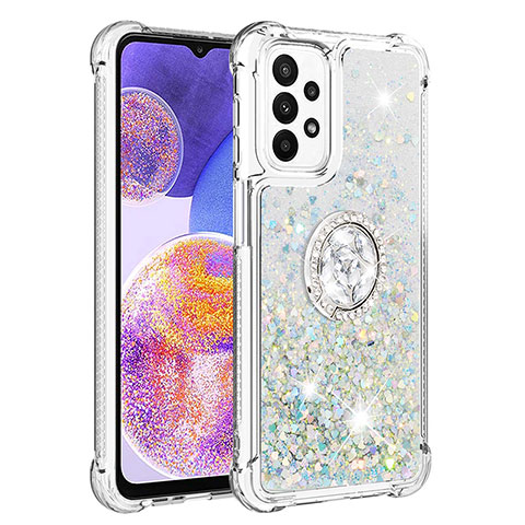 Coque Silicone Housse Etui Gel Bling-Bling avec Support Bague Anneau S01 pour Samsung Galaxy A23 5G Argent