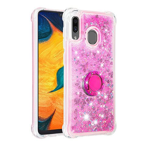 Coque Silicone Housse Etui Gel Bling-Bling avec Support Bague Anneau S01 pour Samsung Galaxy A30 Rose Rouge