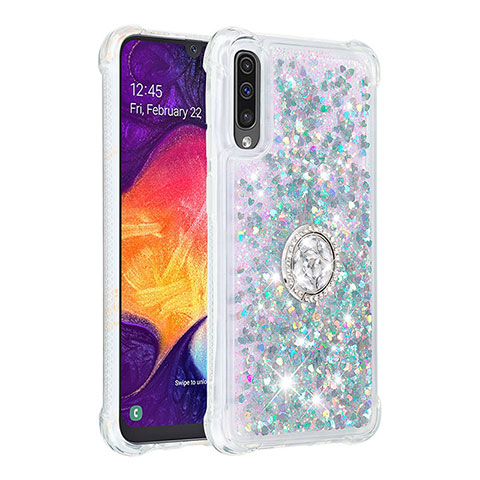 Coque Silicone Housse Etui Gel Bling-Bling avec Support Bague Anneau S01 pour Samsung Galaxy A30S Argent