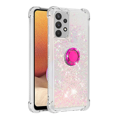Coque Silicone Housse Etui Gel Bling-Bling avec Support Bague Anneau S01 pour Samsung Galaxy A32 4G Rose