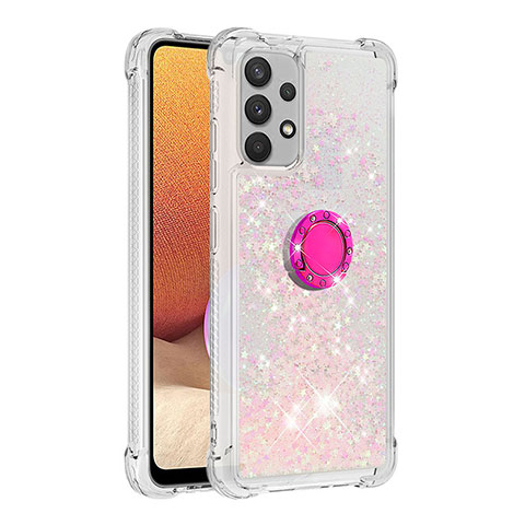 Coque Silicone Housse Etui Gel Bling-Bling avec Support Bague Anneau S01 pour Samsung Galaxy A32 5G Rose