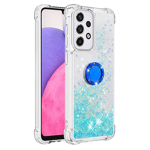 Coque Silicone Housse Etui Gel Bling-Bling avec Support Bague Anneau S01 pour Samsung Galaxy A33 5G Cyan