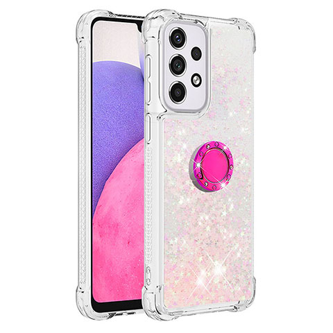 Coque Silicone Housse Etui Gel Bling-Bling avec Support Bague Anneau S01 pour Samsung Galaxy A33 5G Rose