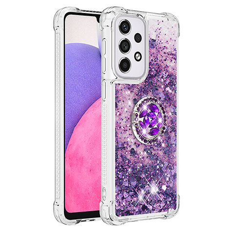 Coque Silicone Housse Etui Gel Bling-Bling avec Support Bague Anneau S01 pour Samsung Galaxy A33 5G Violet