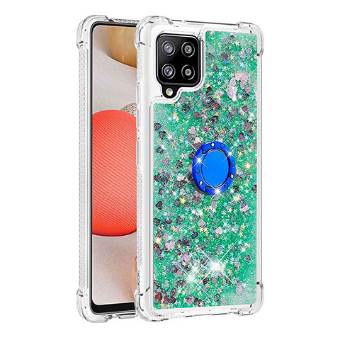 Coque Silicone Housse Etui Gel Bling-Bling avec Support Bague Anneau S01 pour Samsung Galaxy A42 5G Vert