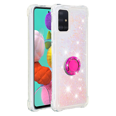 Coque Silicone Housse Etui Gel Bling-Bling avec Support Bague Anneau S01 pour Samsung Galaxy A51 4G Rose