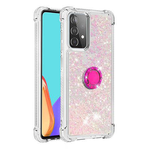 Coque Silicone Housse Etui Gel Bling-Bling avec Support Bague Anneau S01 pour Samsung Galaxy A52s 5G Rose Rouge