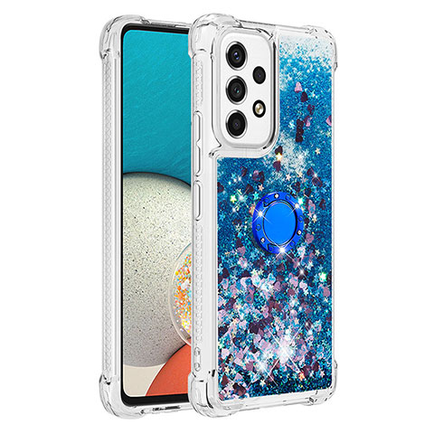 Coque Silicone Housse Etui Gel Bling-Bling avec Support Bague Anneau S01 pour Samsung Galaxy A53 5G Bleu