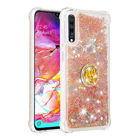 Coque Silicone Housse Etui Gel Bling-Bling avec Support Bague Anneau S01 pour Samsung Galaxy A70S Or