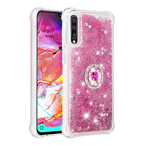 Coque Silicone Housse Etui Gel Bling-Bling avec Support Bague Anneau S01 pour Samsung Galaxy A70S Rouge