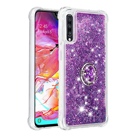 Coque Silicone Housse Etui Gel Bling-Bling avec Support Bague Anneau S01 pour Samsung Galaxy A70S Violet