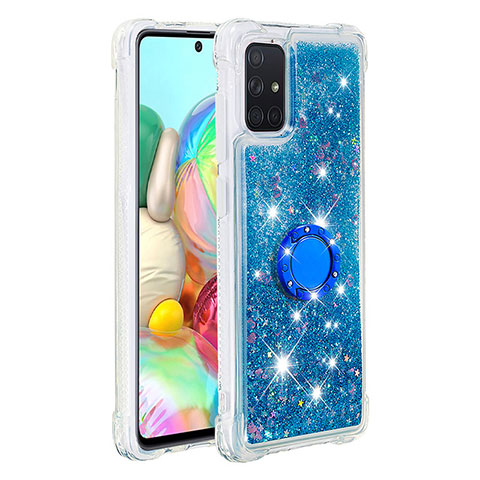 Coque Silicone Housse Etui Gel Bling-Bling avec Support Bague Anneau S01 pour Samsung Galaxy A71 4G A715 Bleu