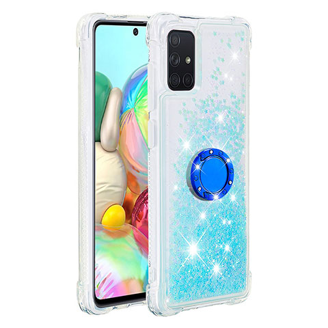 Coque Silicone Housse Etui Gel Bling-Bling avec Support Bague Anneau S01 pour Samsung Galaxy A71 4G A715 Bleu Ciel