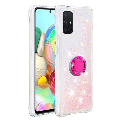 Coque Silicone Housse Etui Gel Bling-Bling avec Support Bague Anneau S01 pour Samsung Galaxy A71 4G A715 Rose