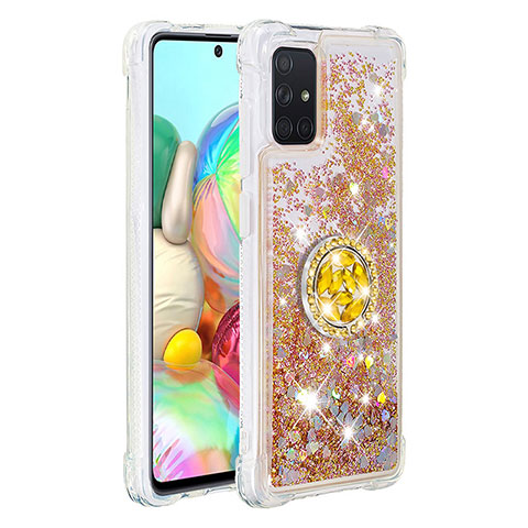 Coque Silicone Housse Etui Gel Bling-Bling avec Support Bague Anneau S01 pour Samsung Galaxy A71 5G Or