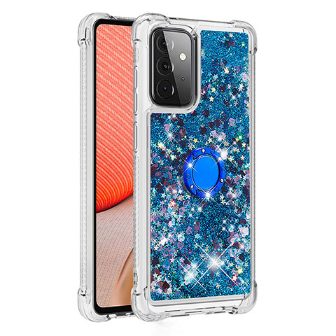 Coque Silicone Housse Etui Gel Bling-Bling avec Support Bague Anneau S01 pour Samsung Galaxy A72 4G Bleu