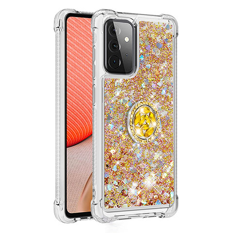 Coque Silicone Housse Etui Gel Bling-Bling avec Support Bague Anneau S01 pour Samsung Galaxy A72 4G Or