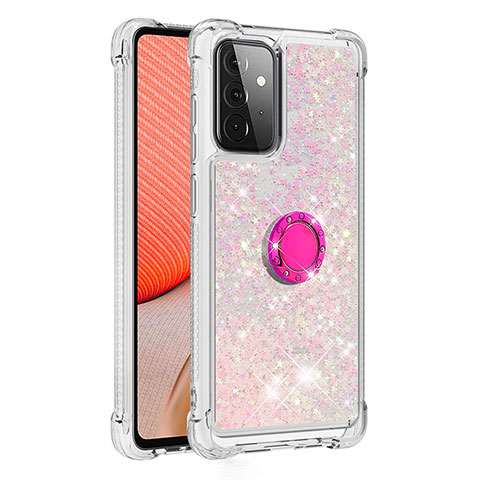 Coque Silicone Housse Etui Gel Bling-Bling avec Support Bague Anneau S01 pour Samsung Galaxy A72 4G Rose