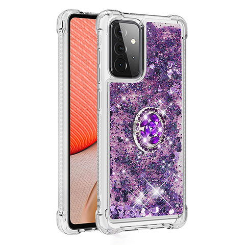 Coque Silicone Housse Etui Gel Bling-Bling avec Support Bague Anneau S01 pour Samsung Galaxy A72 4G Violet