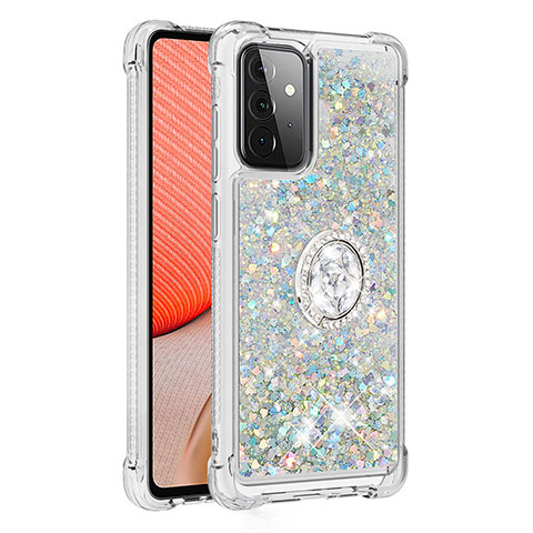 Coque Silicone Housse Etui Gel Bling-Bling avec Support Bague Anneau S01 pour Samsung Galaxy A72 5G Argent